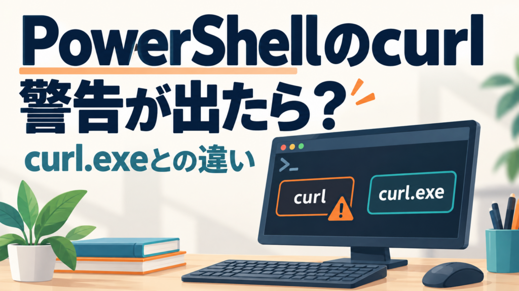 PowerShellのcurlで警告が出たときの、curl.exeとの違いを紹介するイメージ